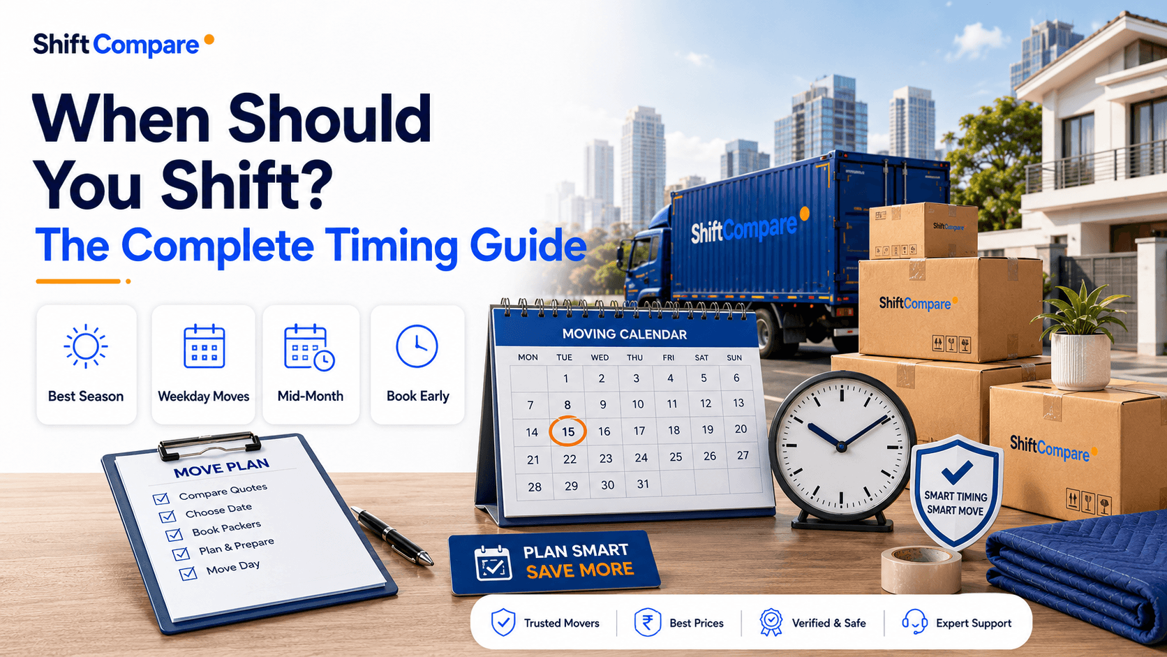 Best time to shift house by weekday, month-end demand, season and society timing
