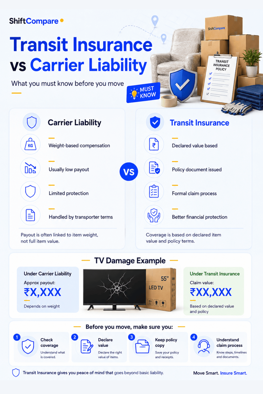 Carrier liability versus declared-value transit insurance for packers and movers