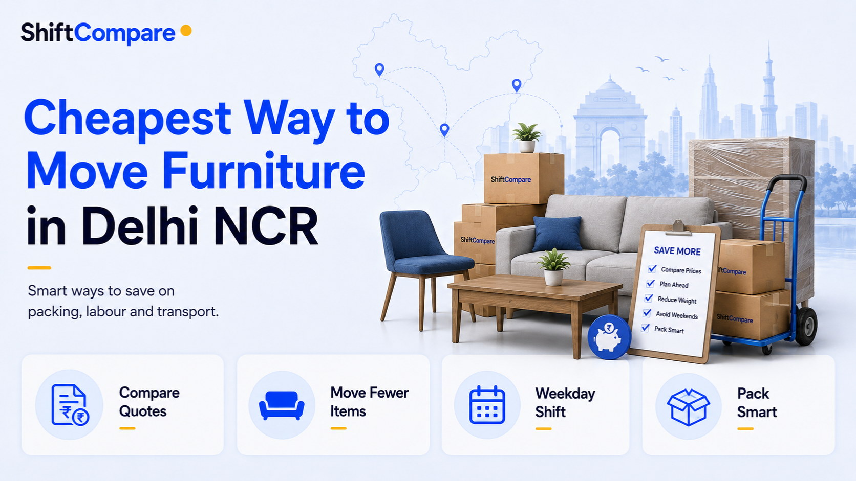 Cheapest way to move furniture in Delhi NCR with shared truck and budget checks