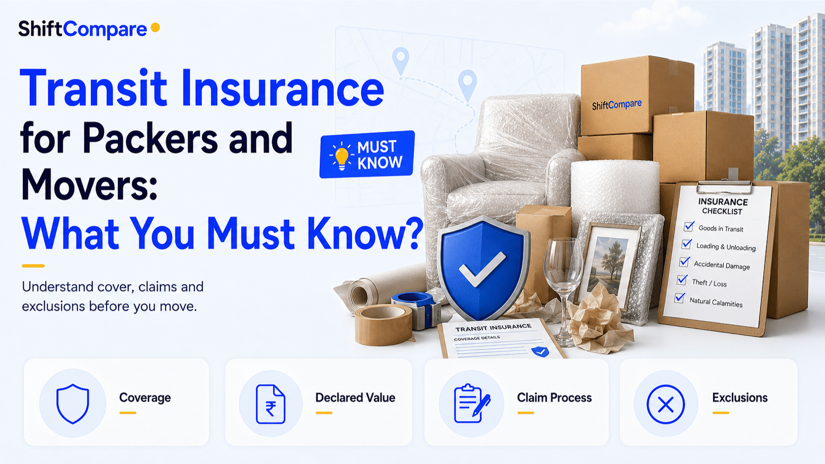 Transit insurance for packers and movers with policy and claim checks