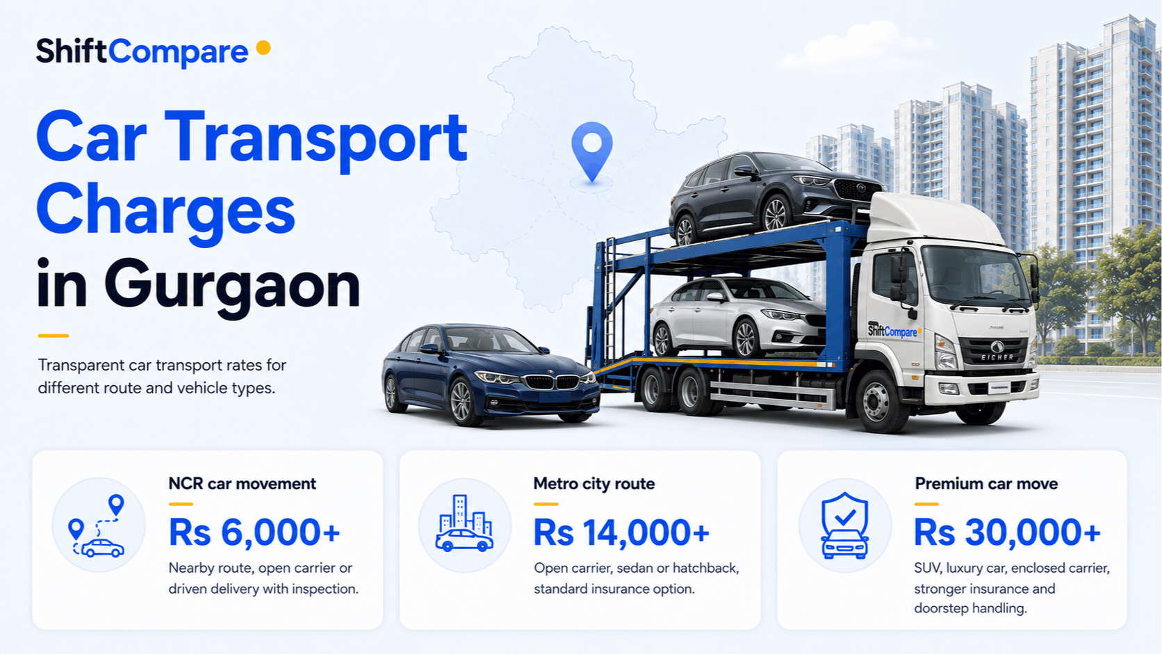 Car transport charges from Gurgaon by carrier type and route