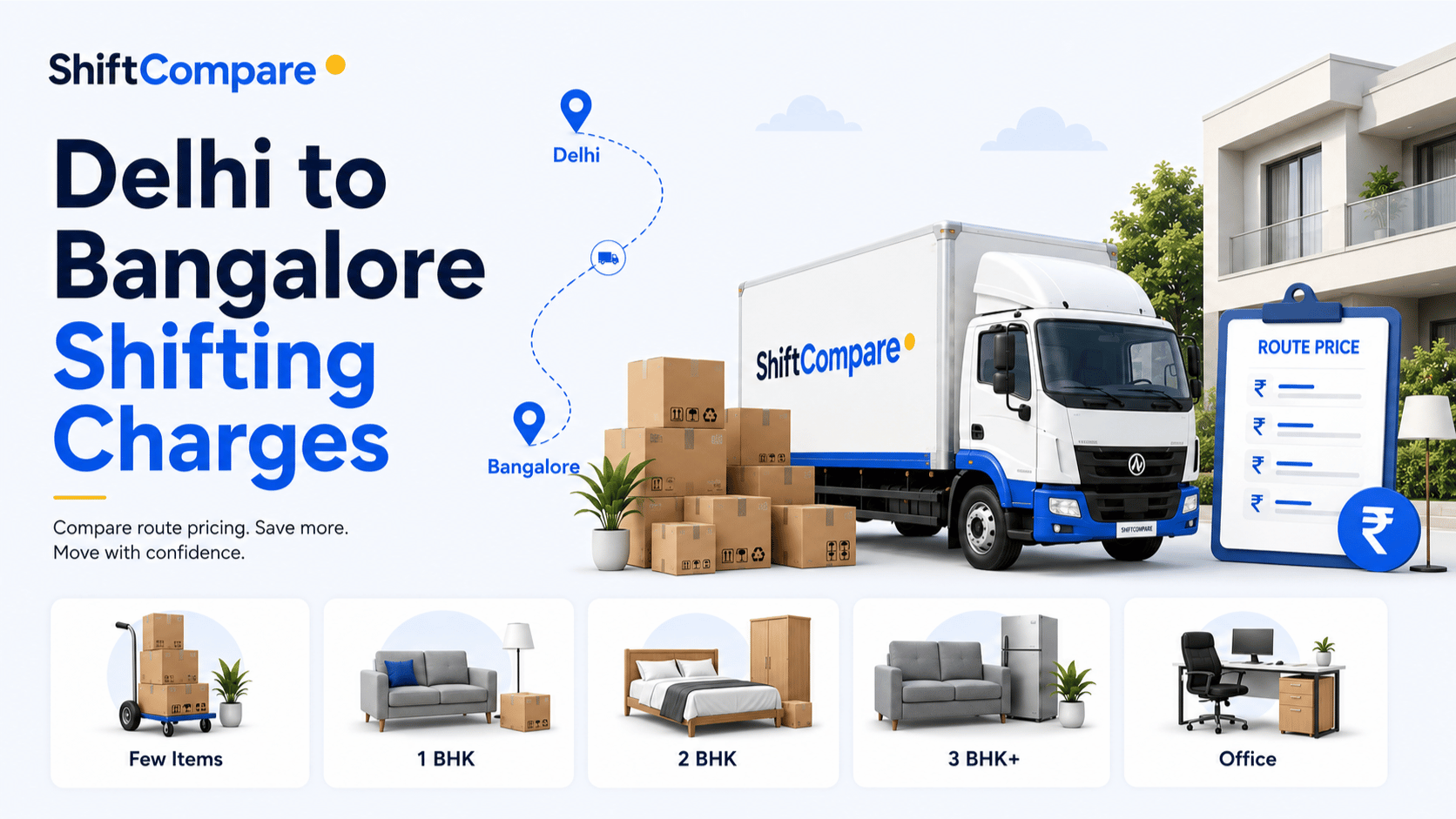 Delhi to Bangalore packers and movers charges by BHK and truck mode