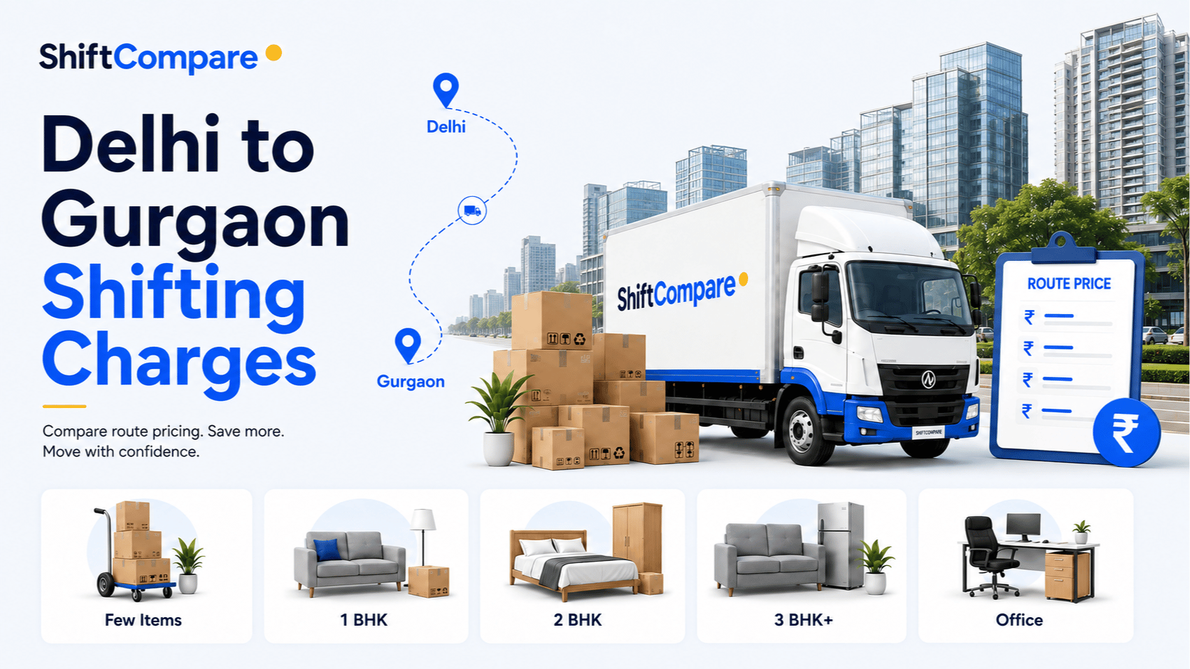 Delhi to Gurgaon packers and movers charges by BHK and NCR access
