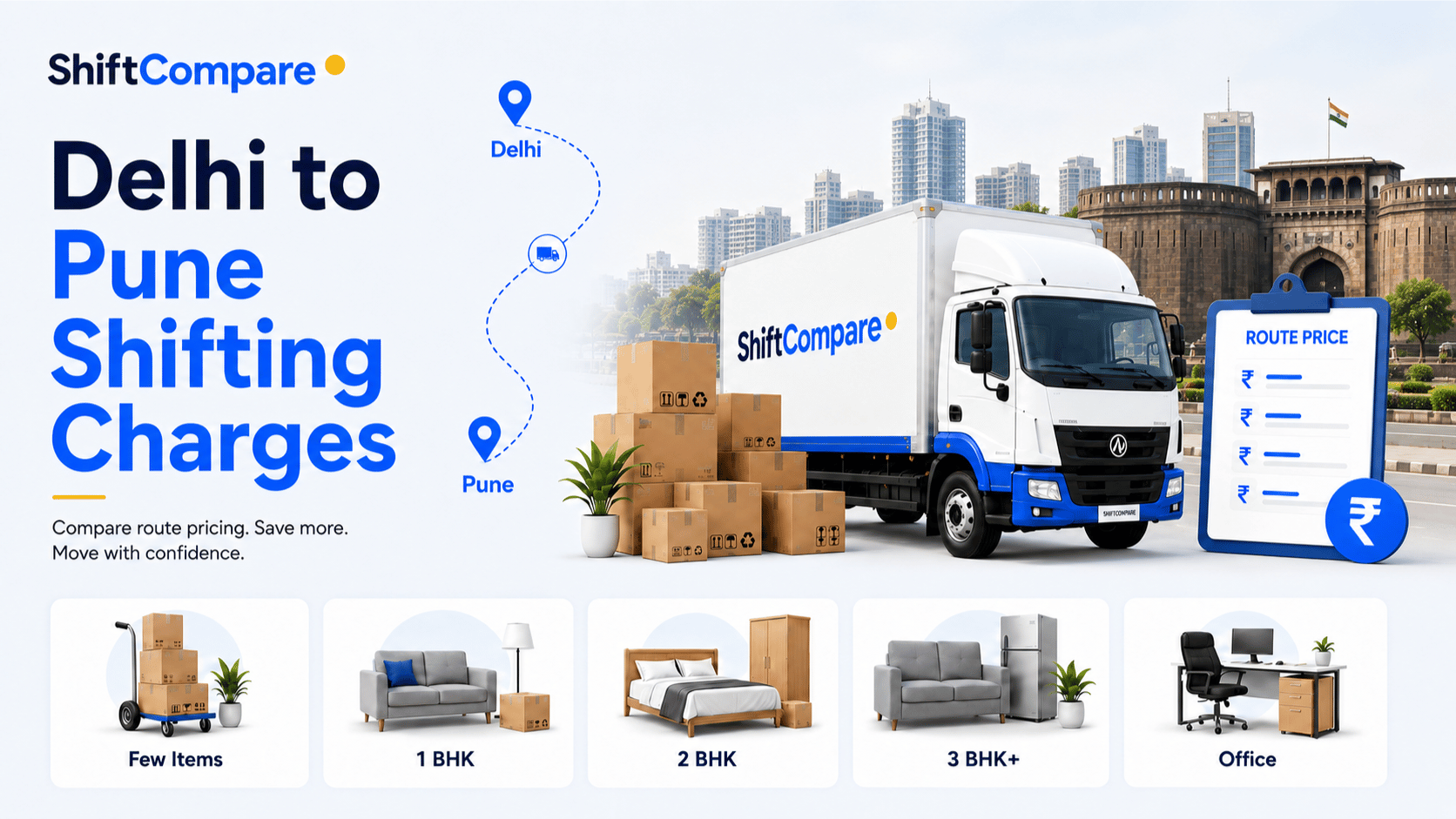 Delhi to Pune packers and movers charges by BHK and truck mode