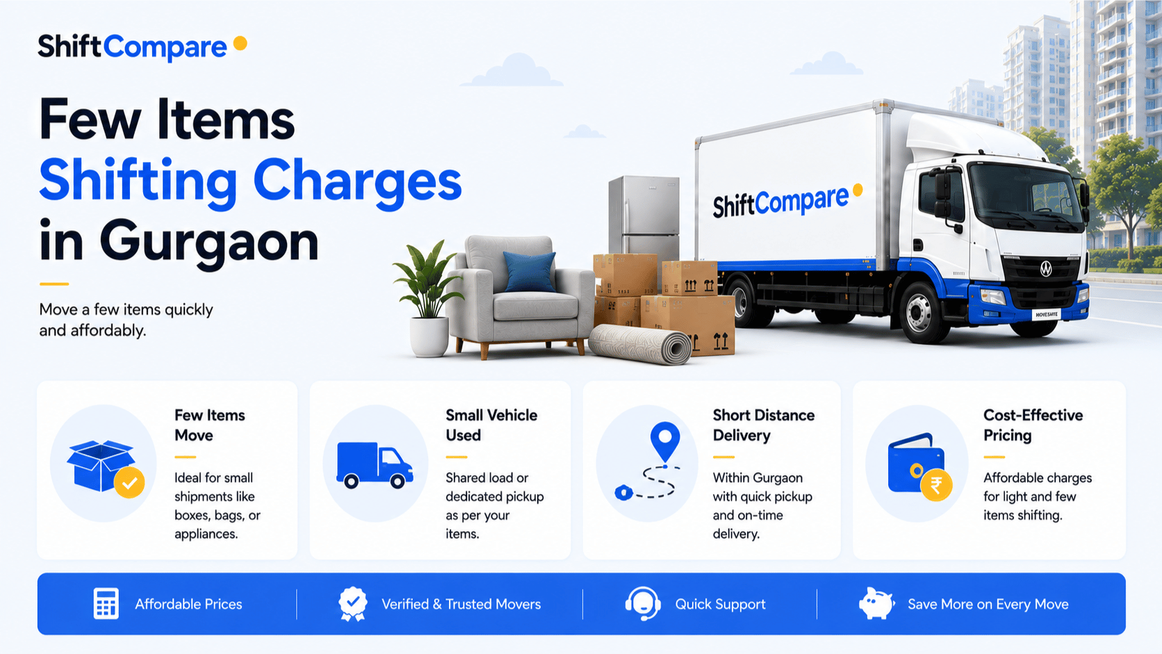 Few items and single-item shifting charges in Gurgaon