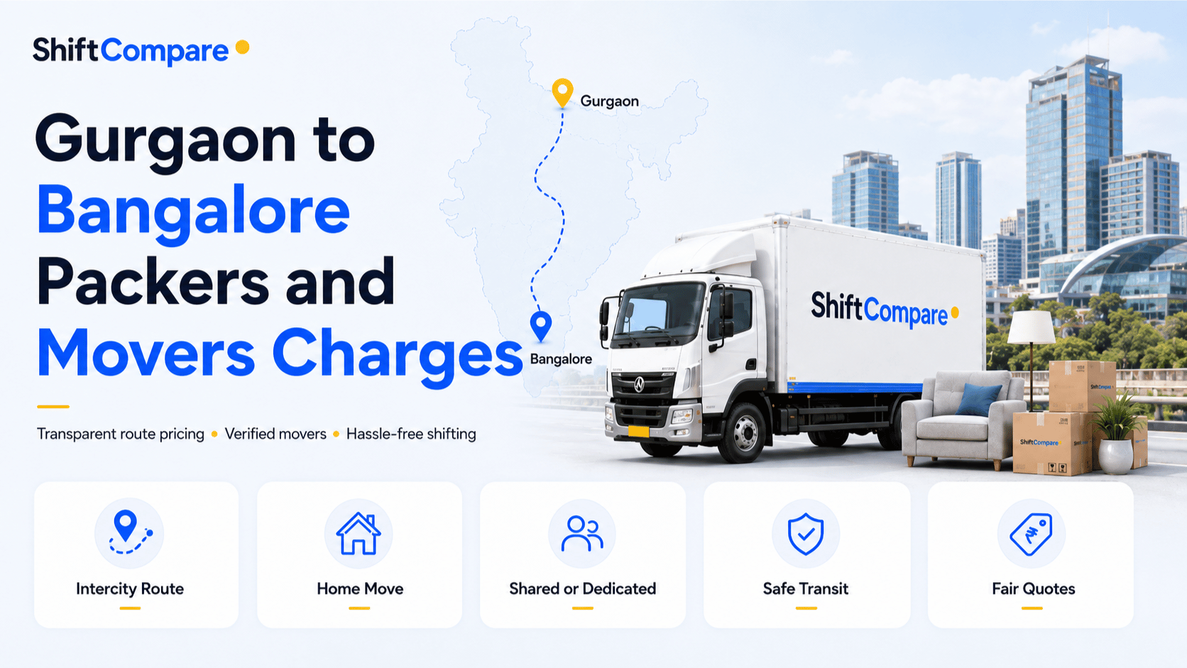 Gurgaon to Bangalore packers and movers charges by BHK and truck mode