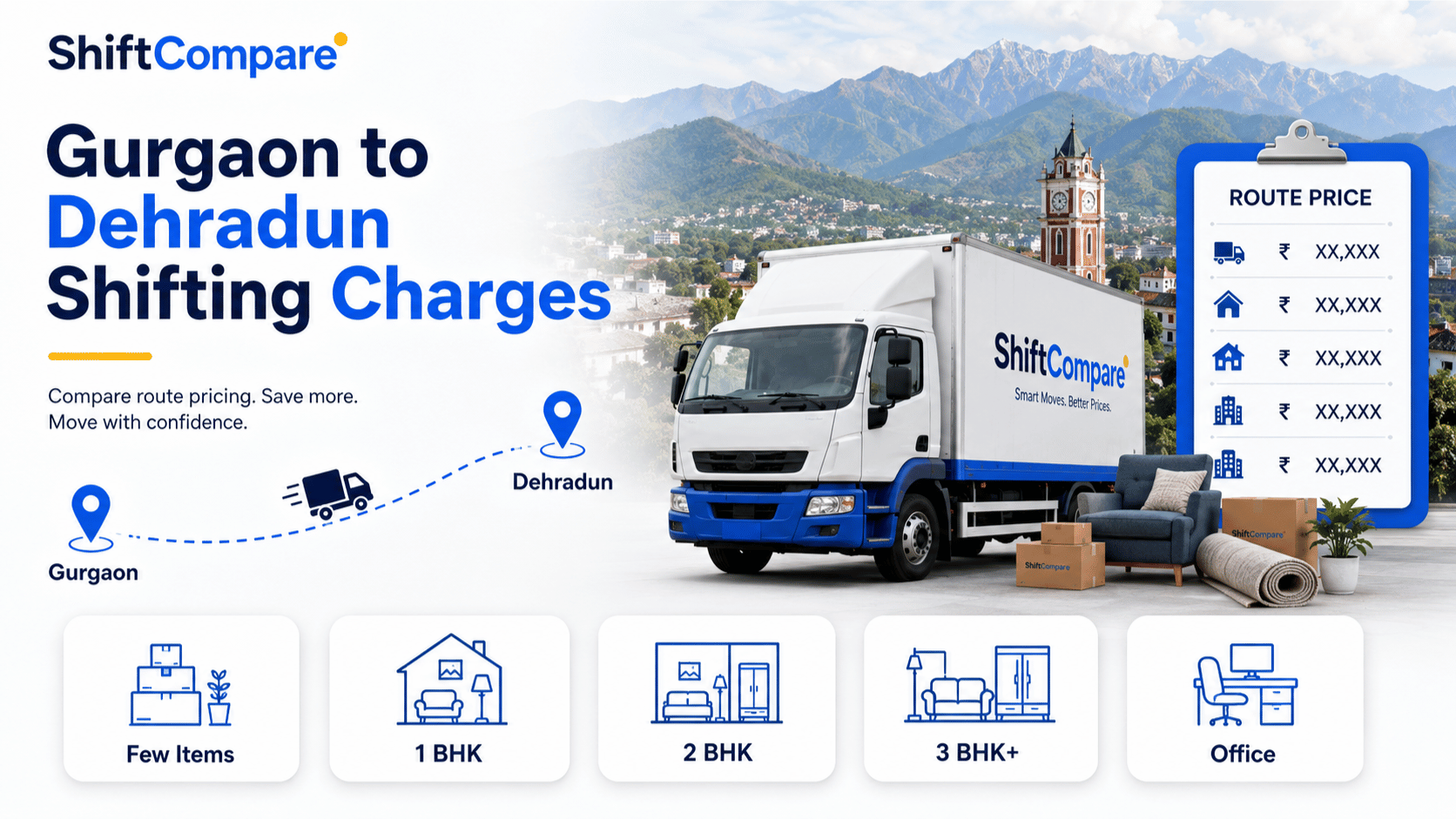 Gurgaon to Dehradun packers and movers charges by BHK and hill-side delivery