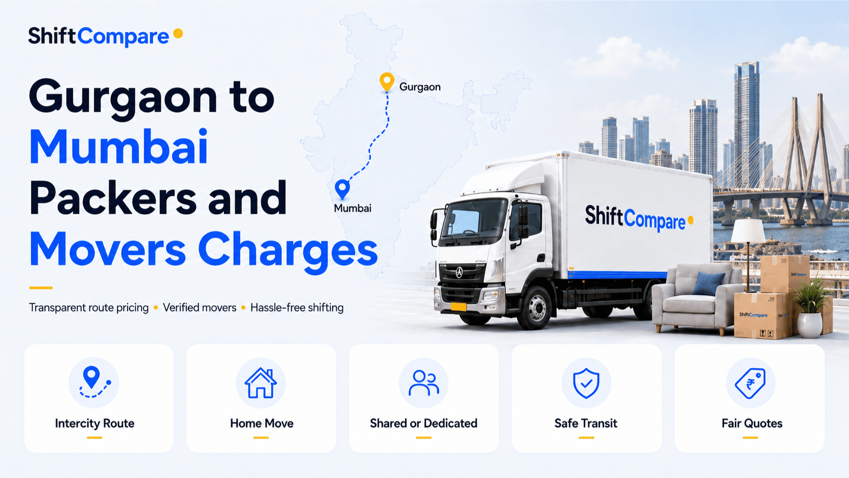 Gurgaon to Mumbai packers and movers charges by BHK and truck mode
