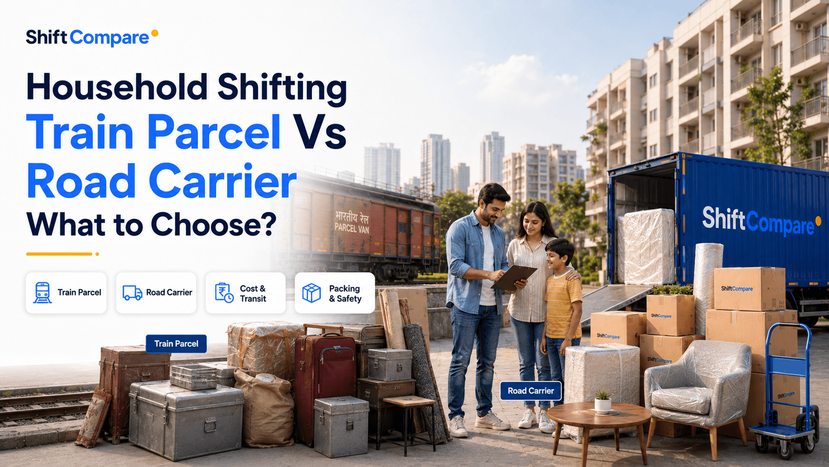 Household shifting by train parcel versus packers movers with packing, labour and delivery comparison