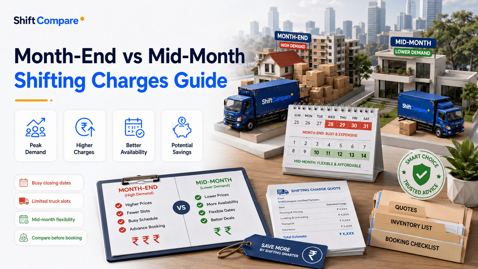 Month-end vs mid-month shifting charges using NCR quote demand and mover availability