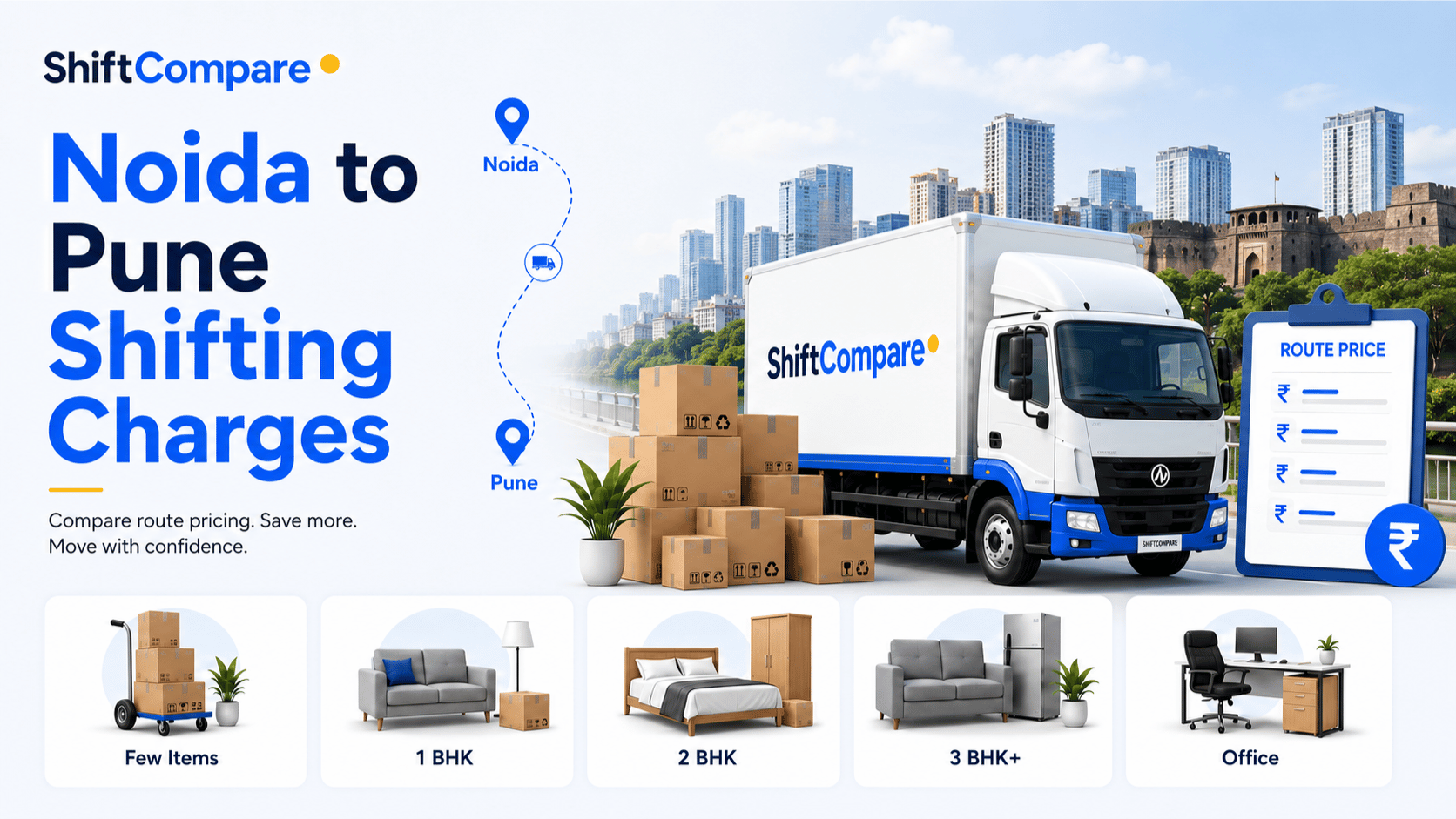 Noida to Pune packers and movers charges by BHK and shared truck timing