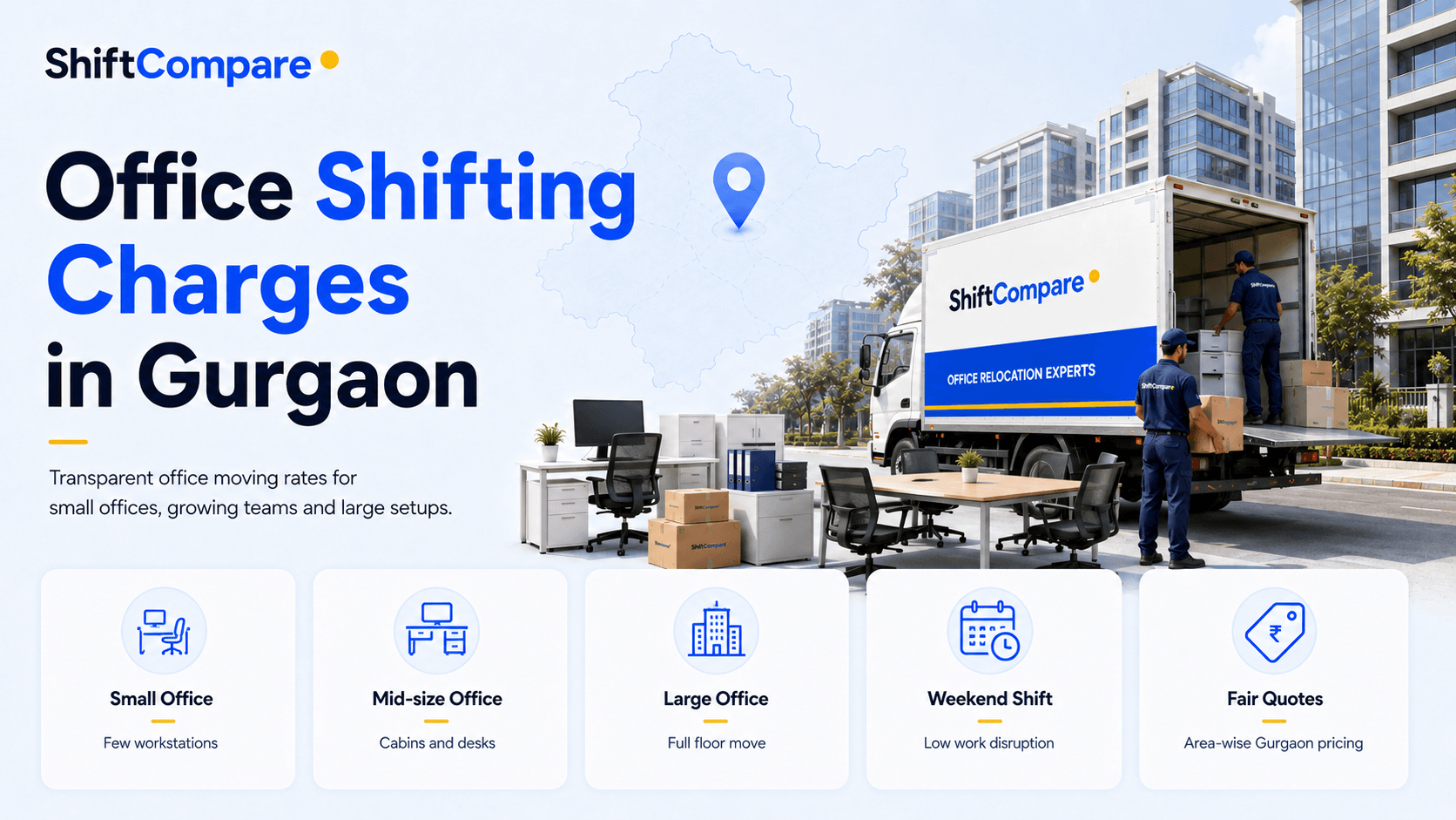 Office shifting charges in Gurgaon by seats, IT goods and labour planning