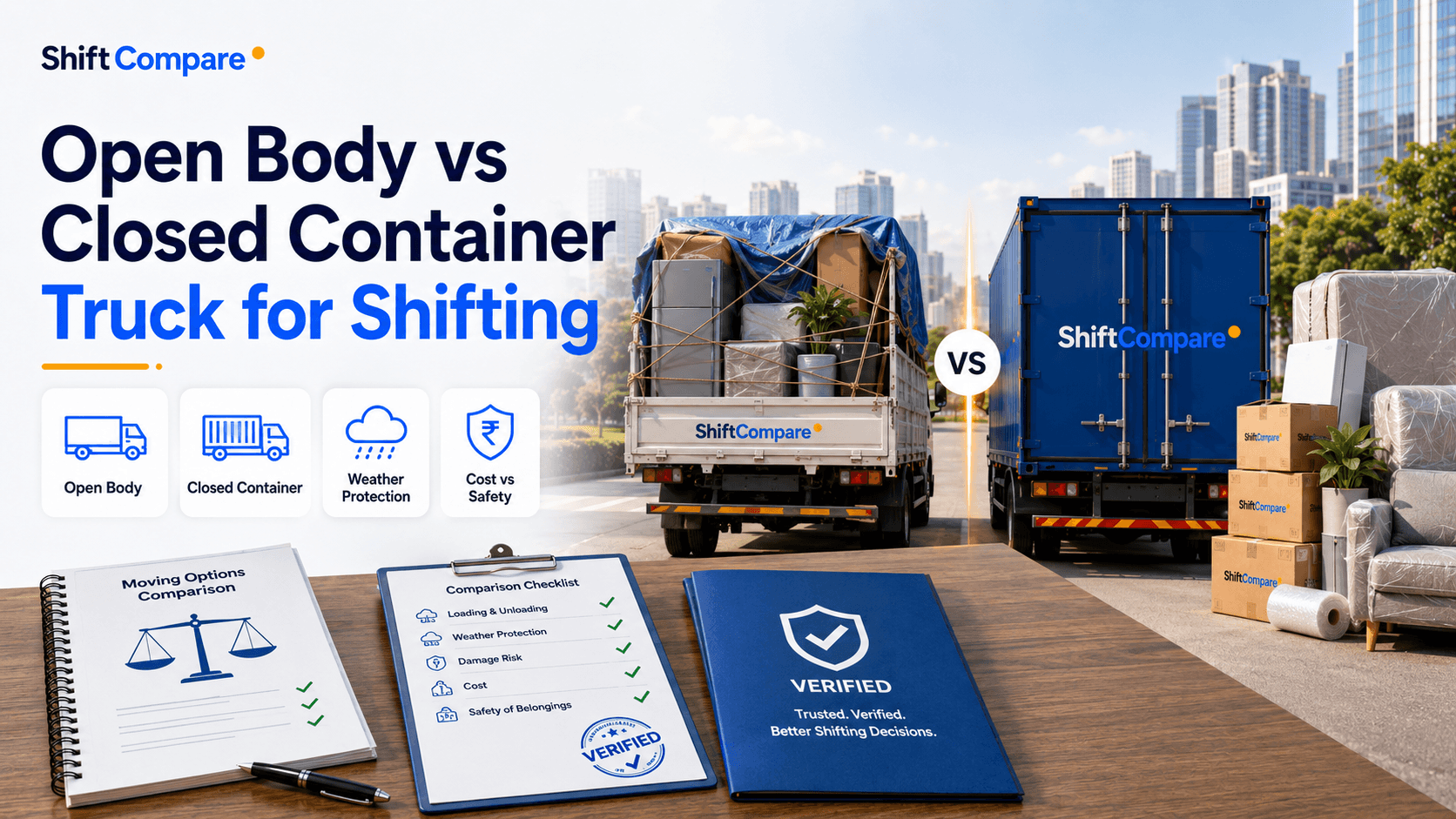 Open body vs closed container truck for shifting household goods safely