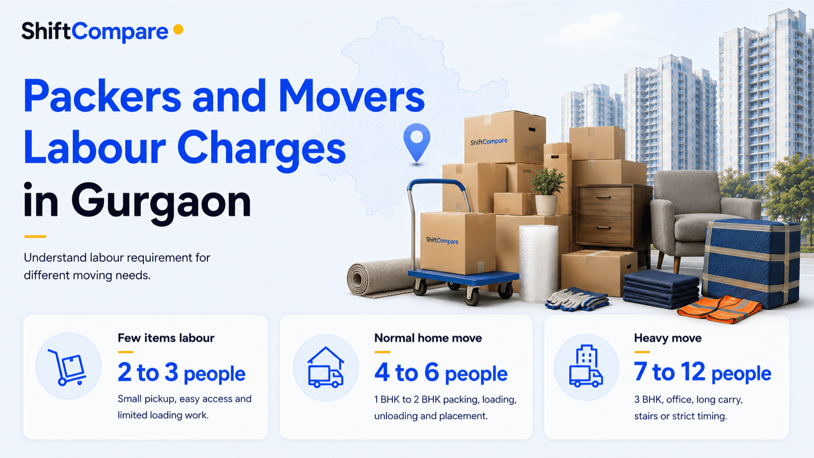 Packers and movers labour charges by crew size and floor access