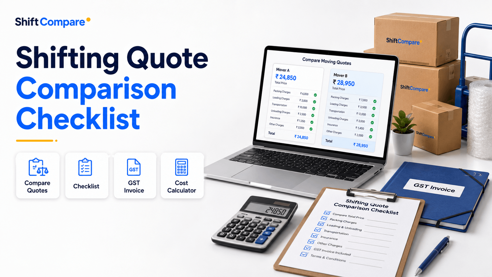 Shifting quote comparison checklist for checking scope, GST, insurance and hidden charges