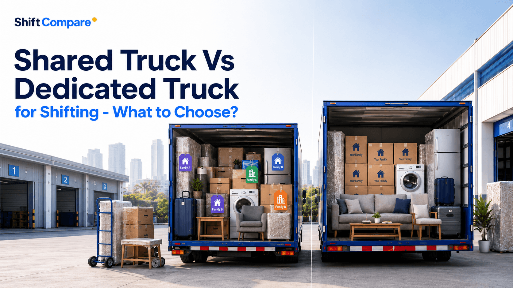 Shared truck versus dedicated truck for shifting by cost, timing, handovers and delivery risk