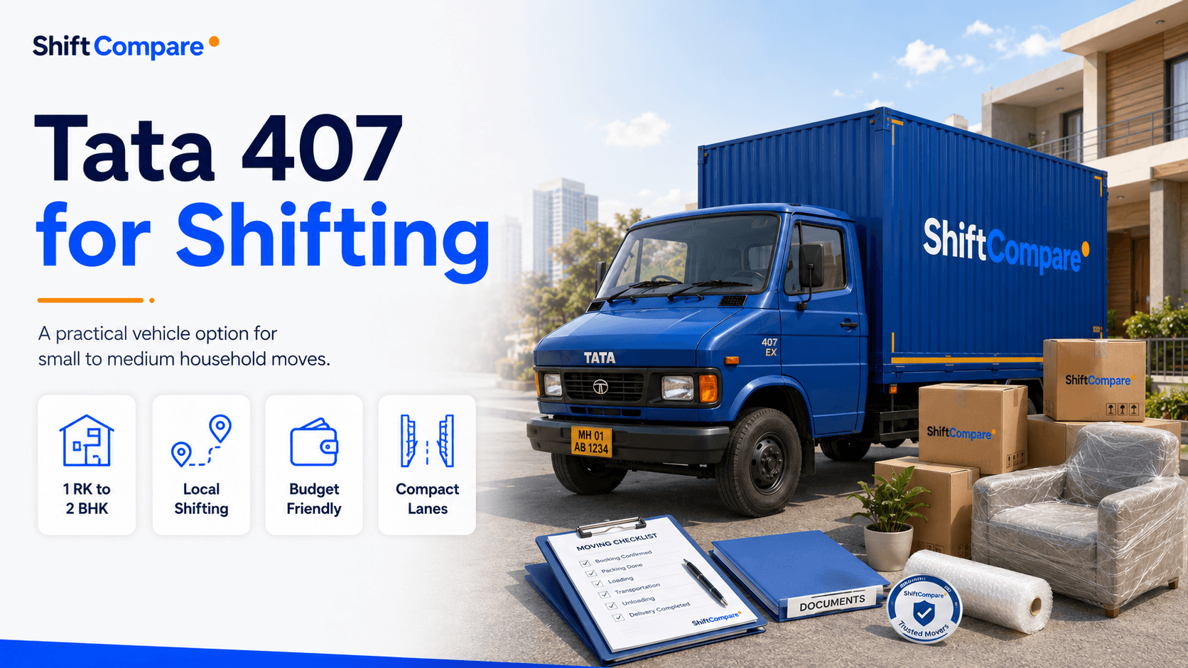 Tata 407 for shifting 1 BHK, 2 BHK and medium household loads