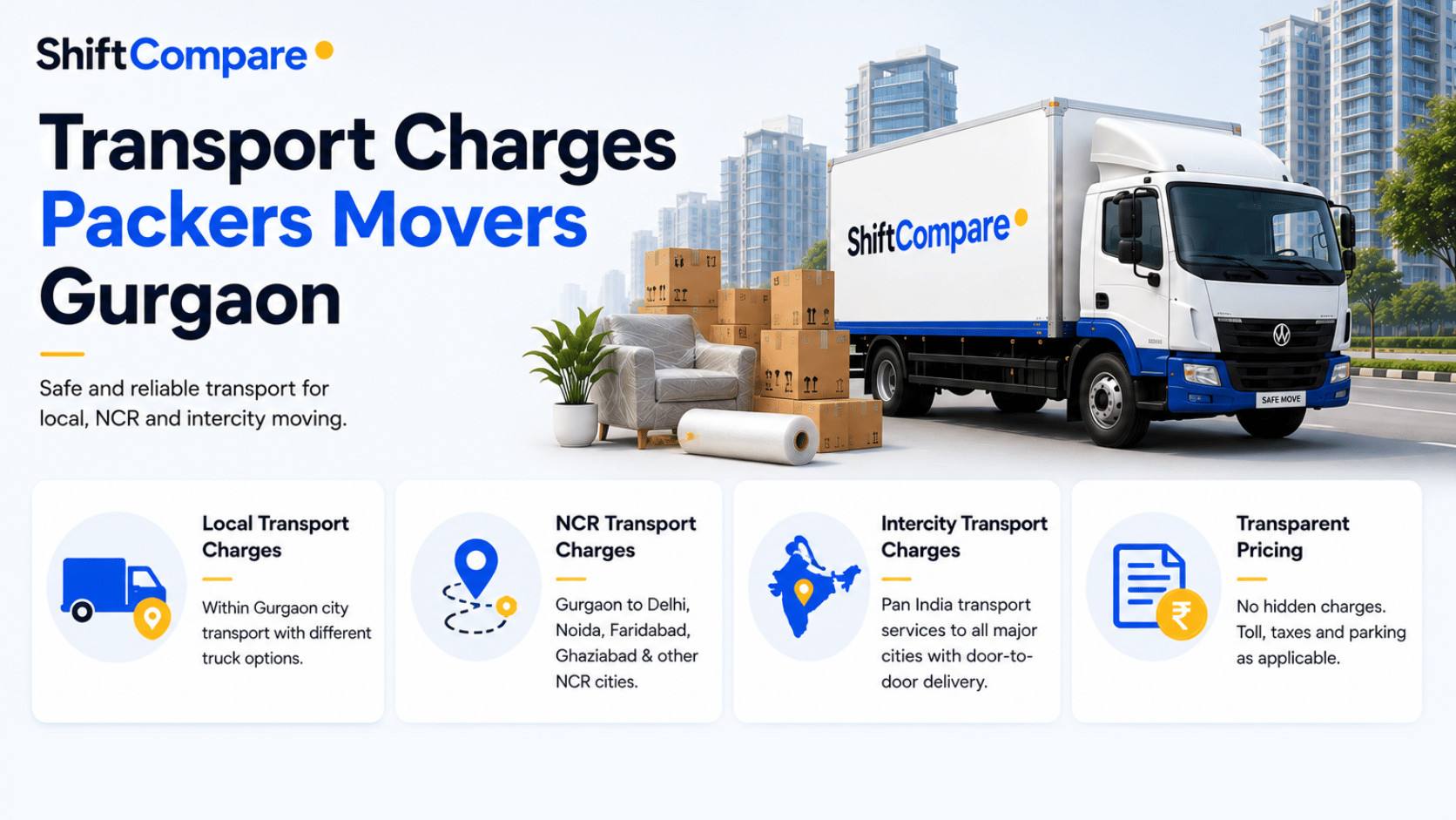 Packers and movers transport charges by truck size and distance